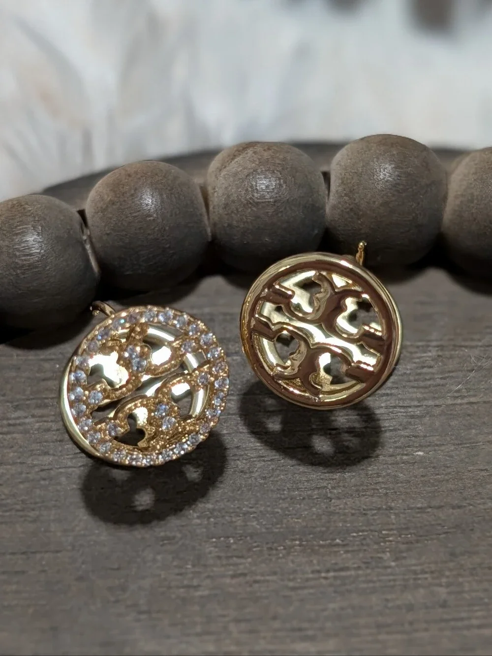 TORY BURCH Pave Gold Tone Reversible Logo Stud Earrings